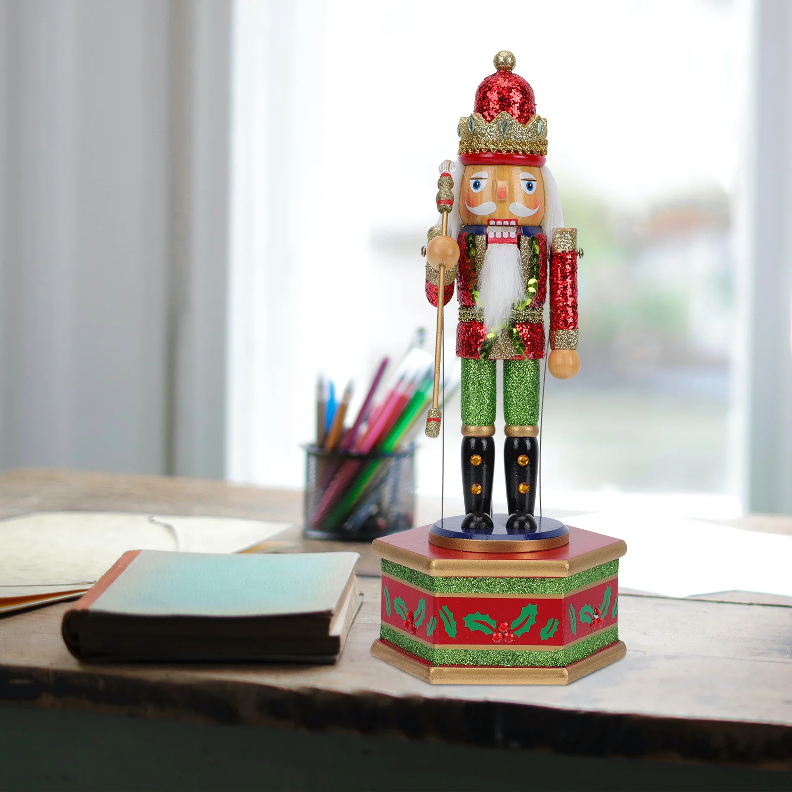 

Wooden Nutcracker Musical Box Decor Creative Xmas Gift For Desktop Bedroom Living Room Office Party Scene Melodies Play