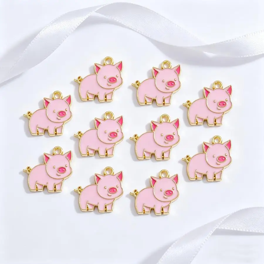 1/5/10/20/50/100pcs Pink Pig Charms Animal Pendants for Jewelry Making Handmade Earrings Bracelet Necklace Additions Funny Posit