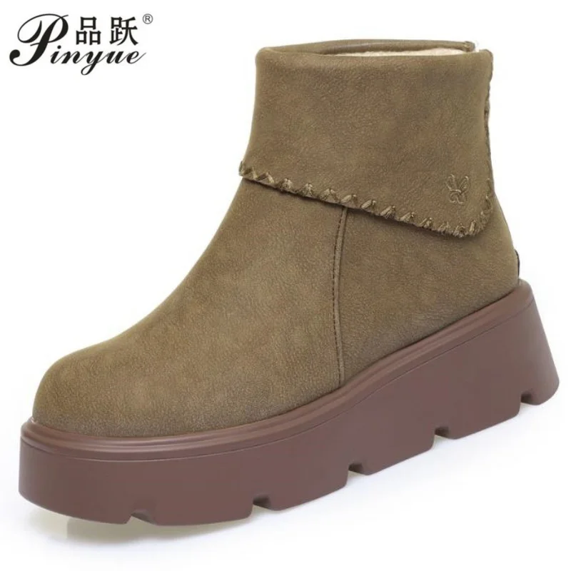 

Thick Bottom Warm Anti-Slip Cotton Snow Boots Women's Winter High Heel Fleece Lined Booties Non-Slip Rubber Sole Ankle Boots