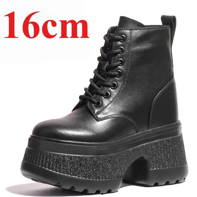 

Ботинки, увеличивающие рост 16 см в британском стиле, женские весенне-осенние короткие ботинки из натуральной кожи с дизайном 14 см на толстой подошве