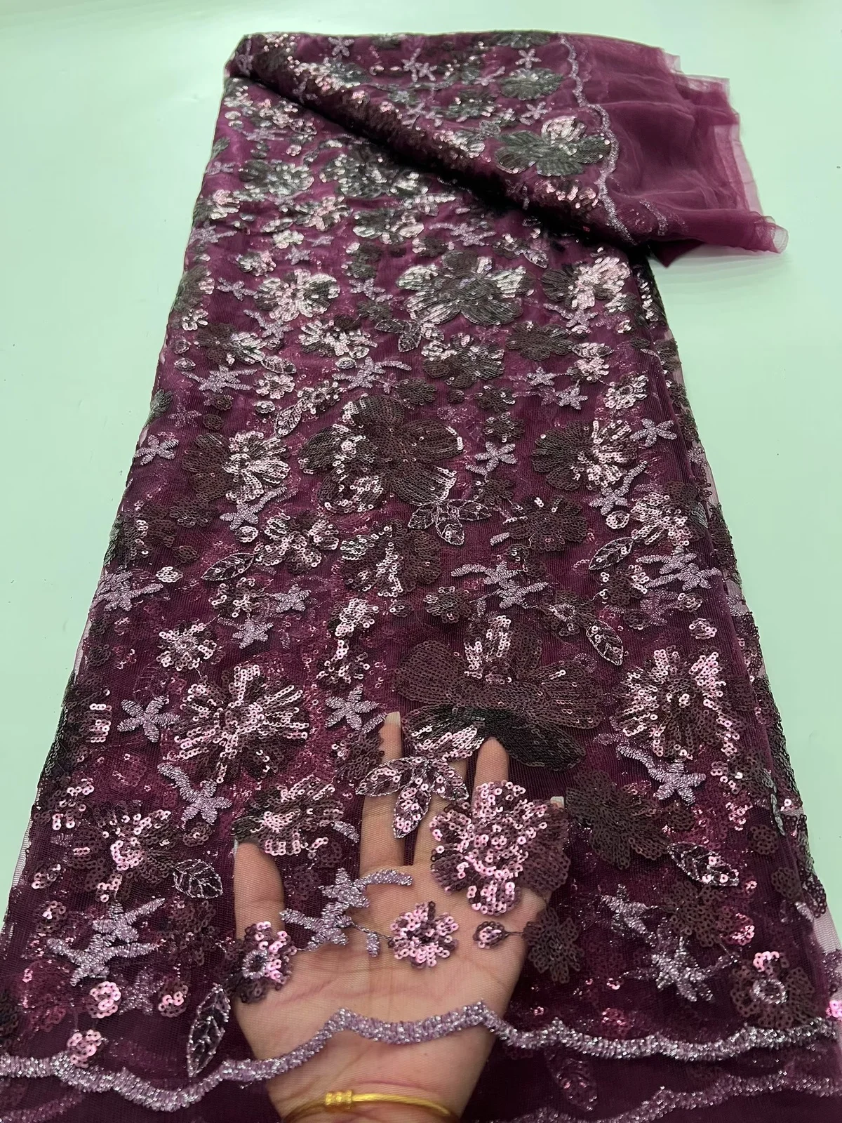 

New Arrival Purple Sequins French Tulle Lace Fabric 2025 High Quality African Nigerian Lace Fabric For Women Party Dress KR25145