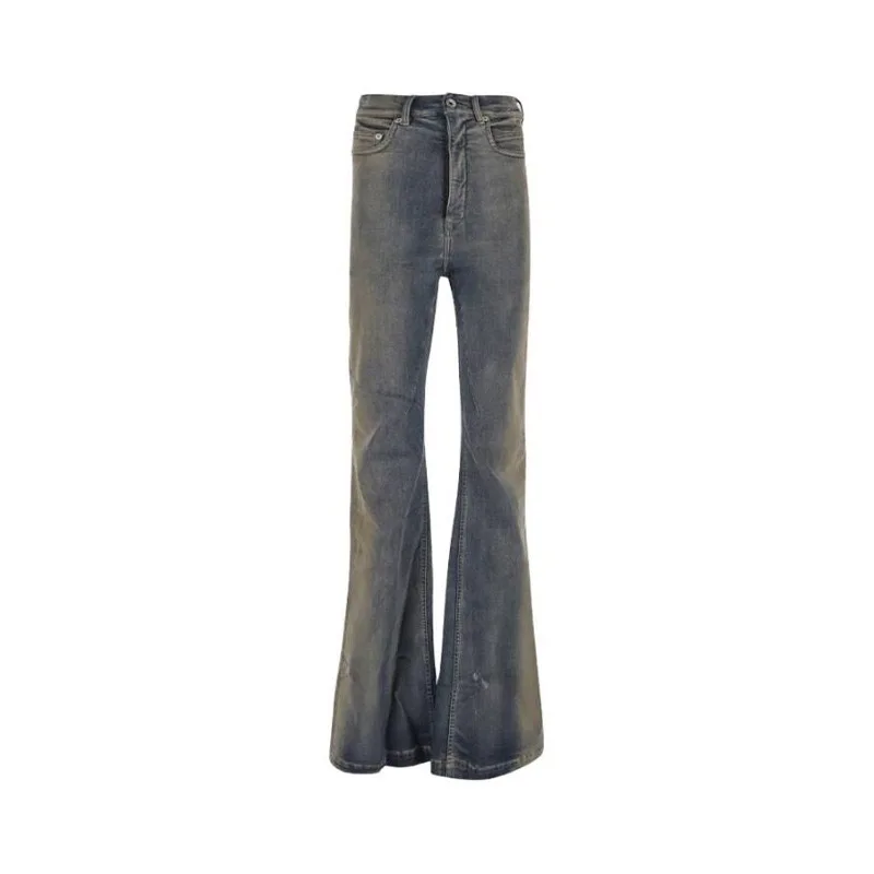 [Bomp] 2024 Herfst Heren Ro Stijl Niche Wassen Gradiënt Blauwe Hoge Stretch Vloer Dweil Casual Micro Hoorn Strakke Skinny Jeans Nieuwe Mode