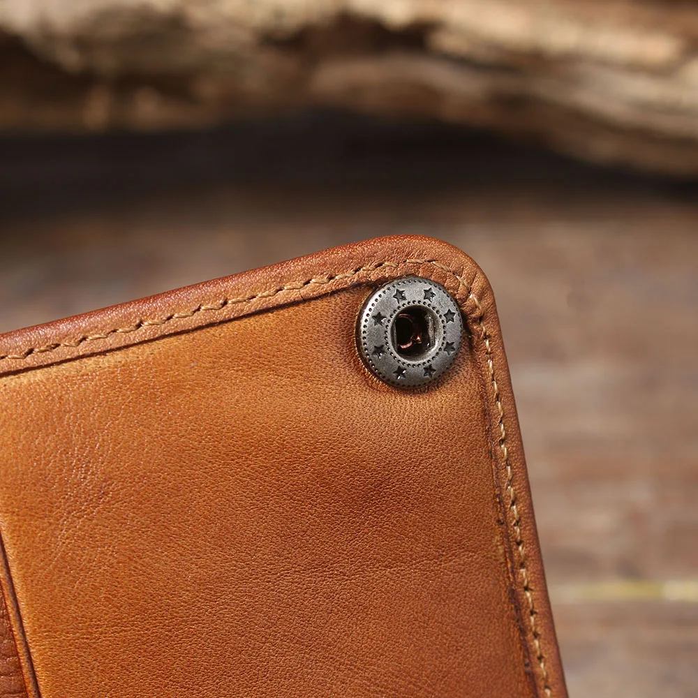 S.WORKER Echtes Vollnarbiges Rindsleder Langes Portemonnaie für Herren, Clutch mit mehreren Kartenfächern, Casual-Geldbörse mit Handgelenkschlaufe – Detail 15