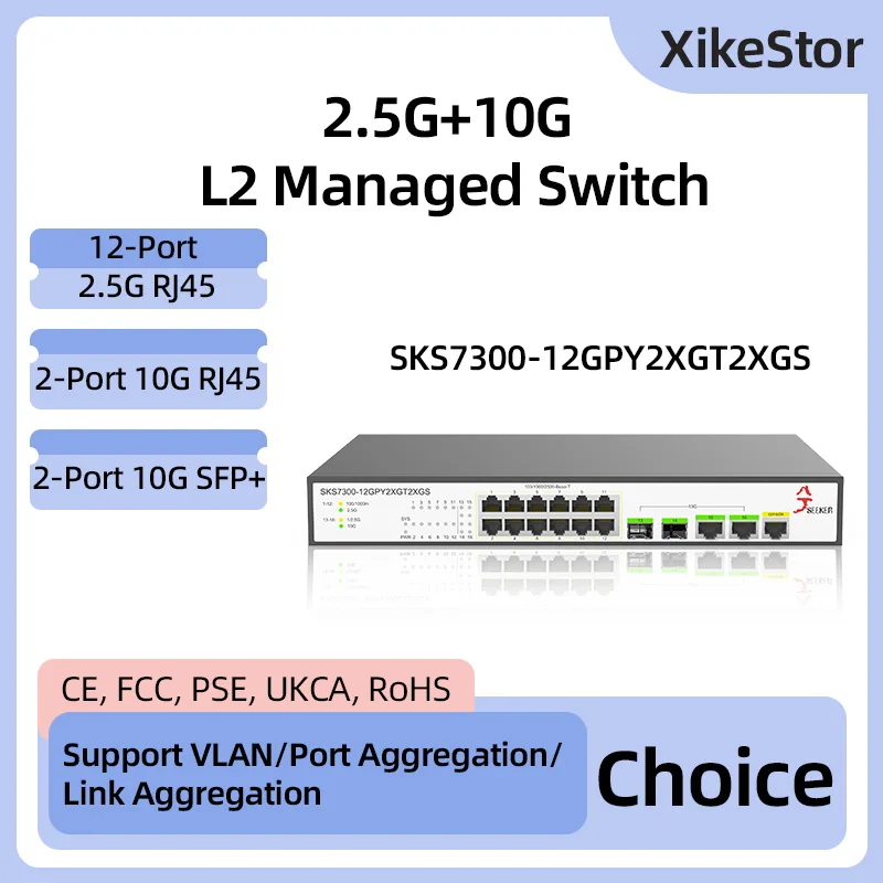 XikeStor16-Port 2.5GbE  L2 Web Managed 12 Ports 2.5GBASE-T RJ45 2 Ports 10G RJ45 2 Ports 10G SFP+ Uplink Ethernet