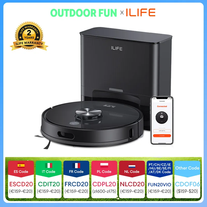 Aspirateur robot ILIFE T20s Ultra avec station d'auto-vidage, aspiration de 10000 Pa, batterie de 4600 mAh, autonomie maximale de 300 minutes