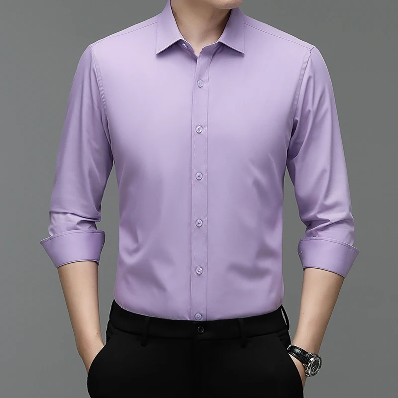 

Light Purple Cotton Work Shirts Mens Gents Casual Business Big Size Blouse Violet Clothes For Mens Fashion Office Wear Husband