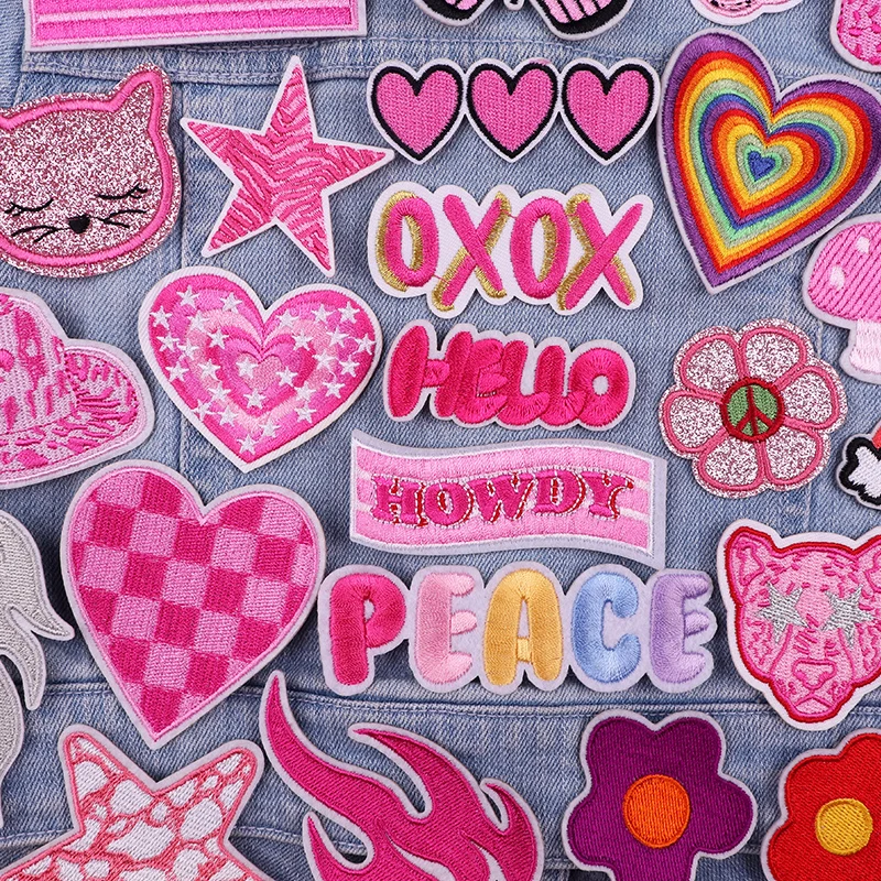 Cartoon Letters/Love Heart Embroidery Patch Iron On Patches For Clothing DIY Animal Cat/Leopard Patches For Clothes Jeans Patch