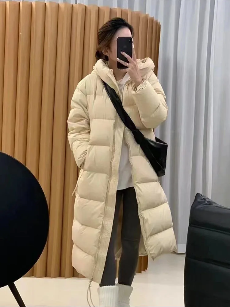New Down Jacket Stand-up Collar Warm Women's Jacket Thickened Knee-length White Duck Down Winter Women's Coat Casual
