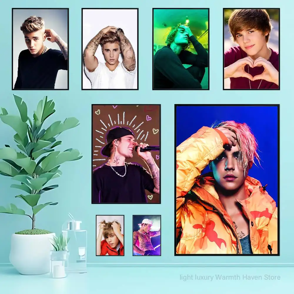 Singer J-Justin B-Bieber Anime Wall Art Canvas Painting Poster For Living Room Home Decor Decoration Picture