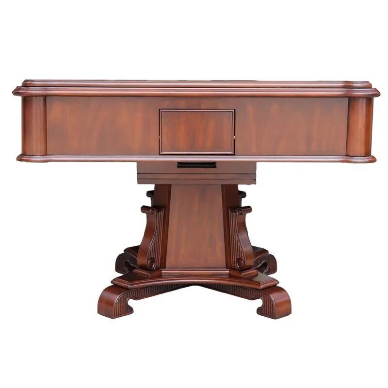 Full solid wood automatic mahjong dining table home entertainment square table dark brown chess and card tables and chairs
