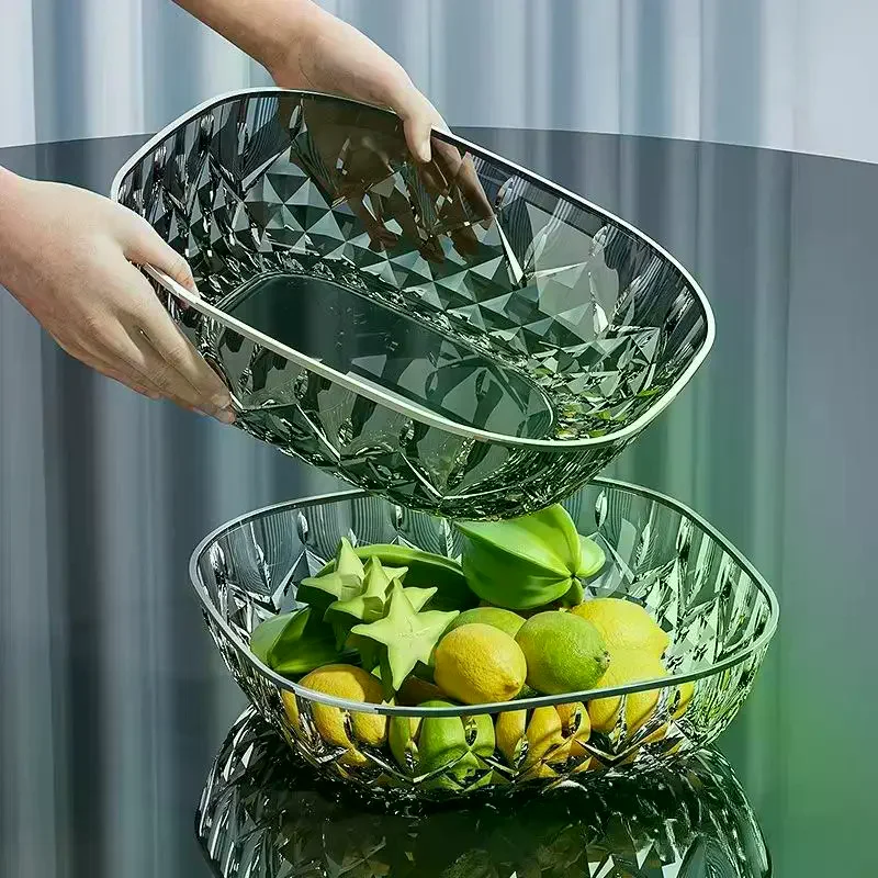 Fruit Bowl Crystal Gold Rim Diamond Cut Texture Shatter Resistant Serving Fruits Snacks Home Decor No Break Elegant