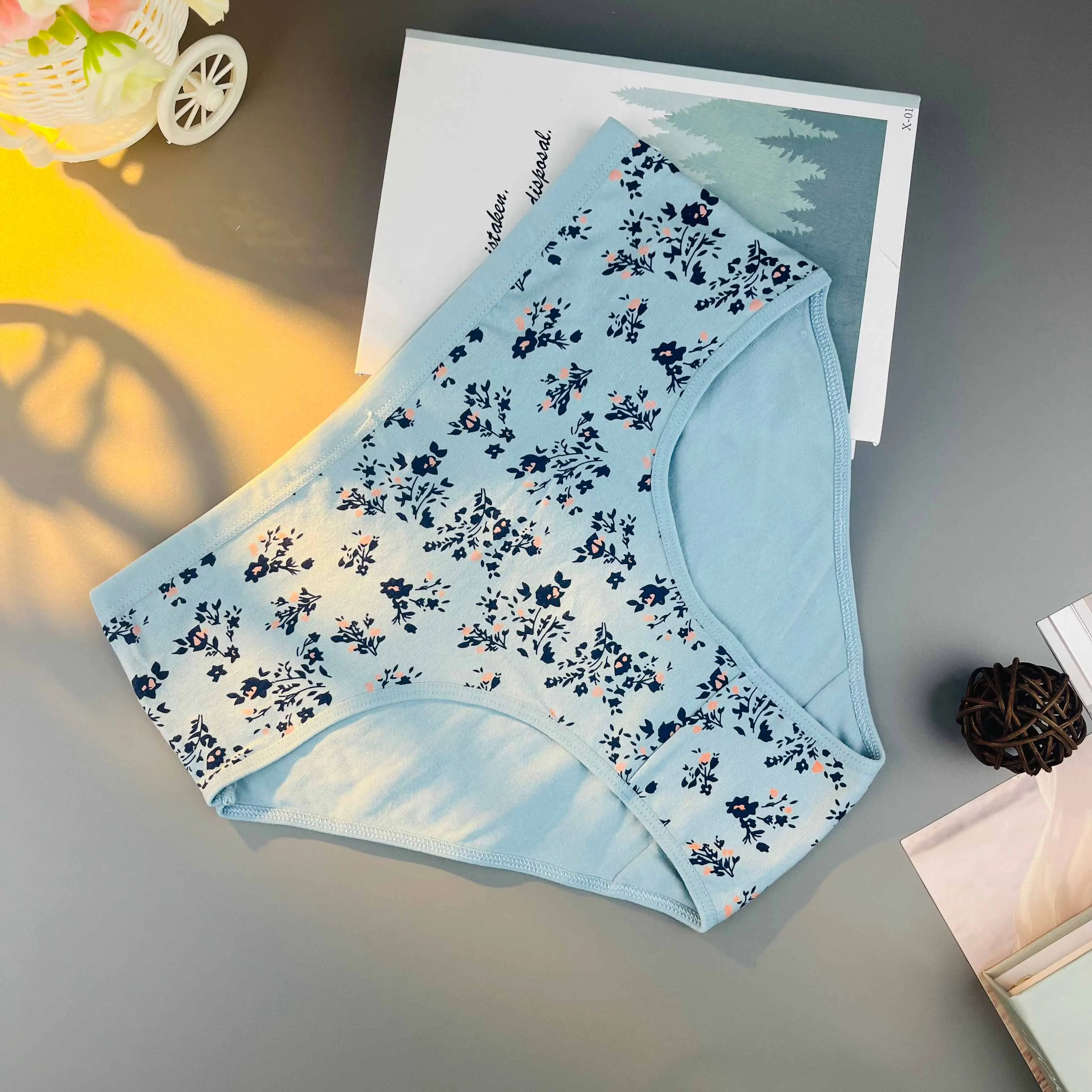 9 Buah [Pakaian Dalam Wanita] Celana Dalam Hadiah Natal Halloween Celana Dalam Wanita Gambar Bunga Lucu Celana Dalam Lingerie Mid-Rise