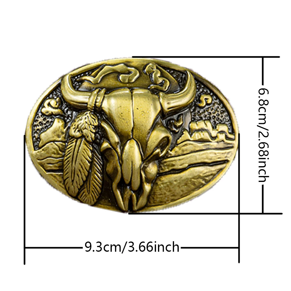 1 fibbia western con testa di bue in piuma tridimensionale, fibbia per cintura da uomo con personalità della moda