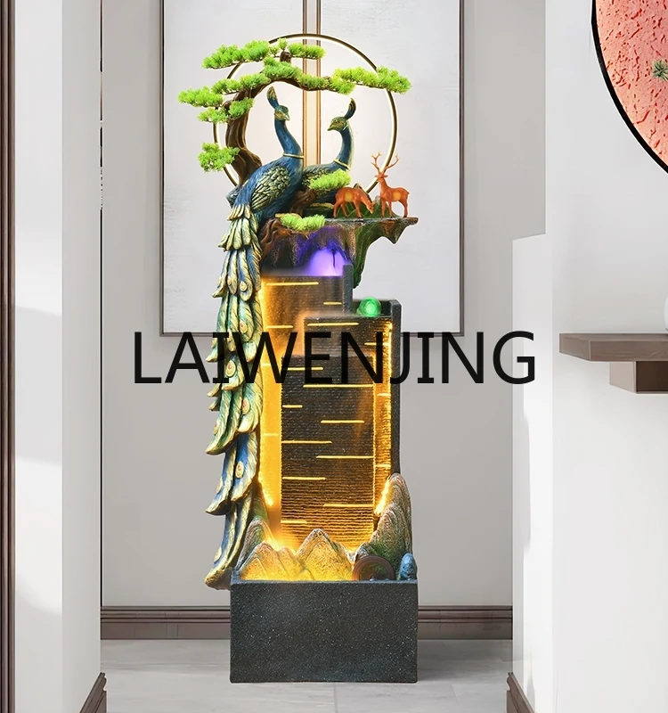 Peacock Rockery Flowing Water Floor Ornaments Living Room Entrance Office Fengshui Wheel Atomization Humidifier