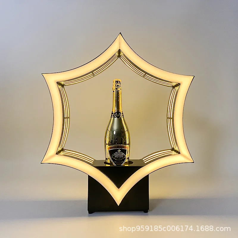 

Кованая шестиугольная светящаяся подставка для вина Бар зарубежный Шампанское красный светодиодный светящийся стенд Желтый светильник