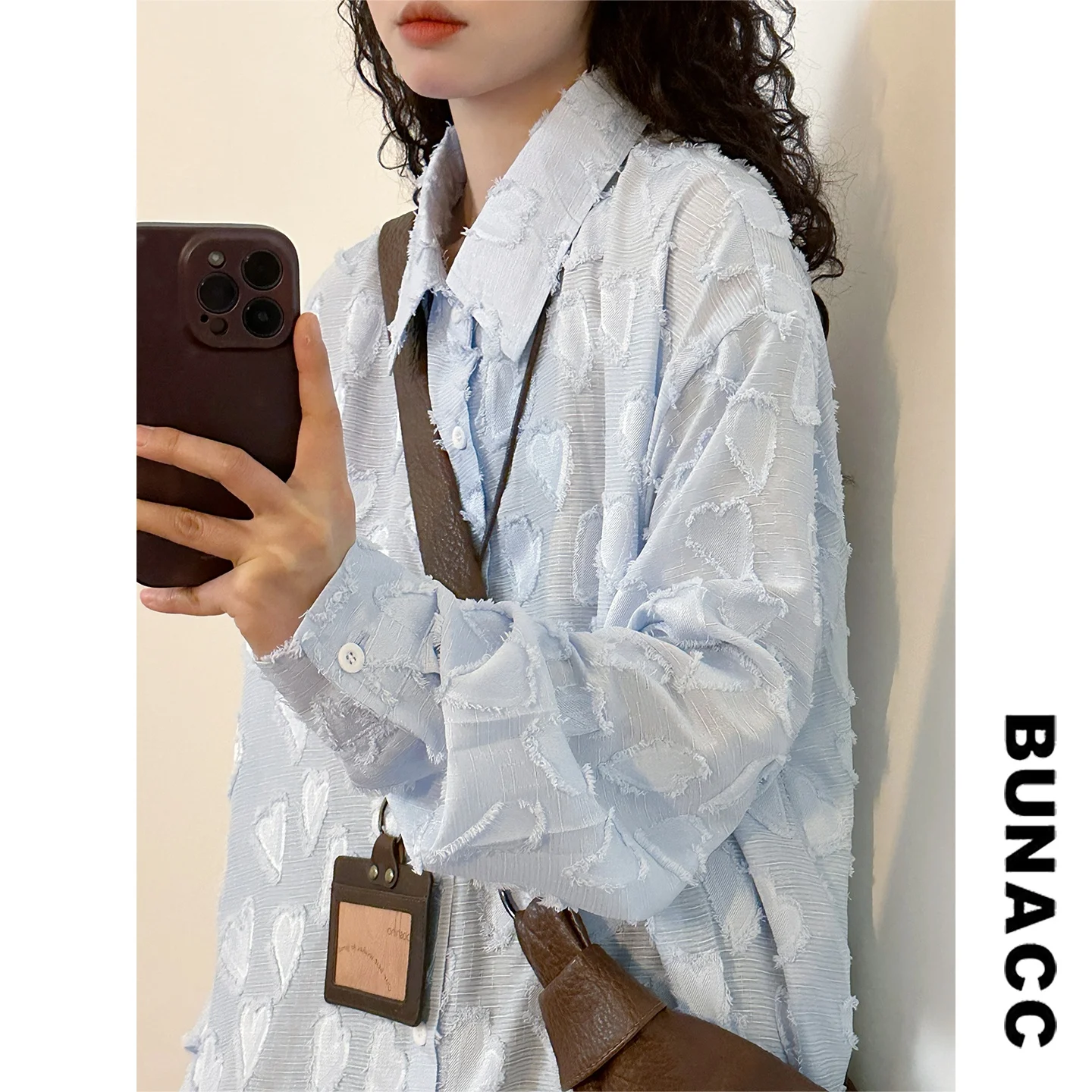 

Ретро-топ с длинным рукавом для женщин: универсальный, модный, с сетчатым кружевом и вышивкой в виде сердца, в японском стиле, свободного кроя, с воротником