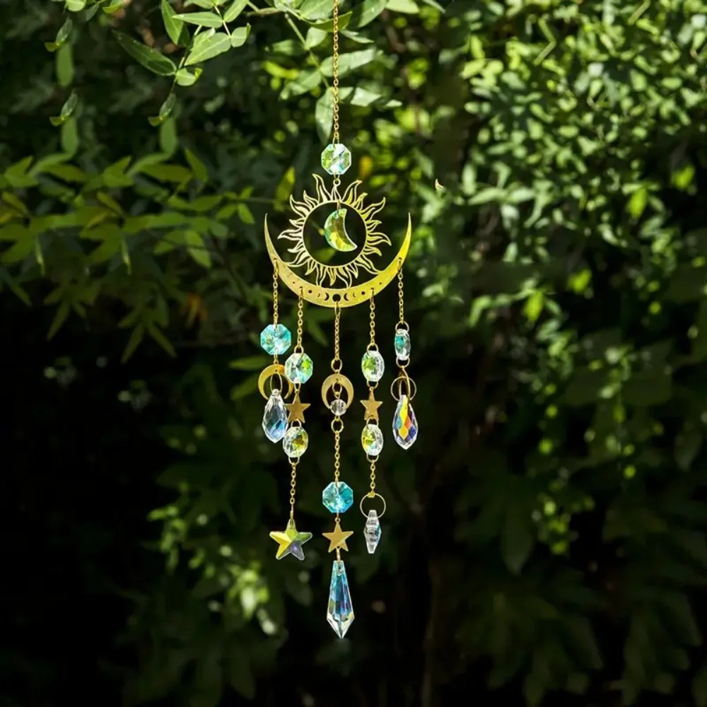 Ornaments Star Moon Sun Catcher Balcony Pendant Hanging Decor Crystal Wind Chime Colourful Dream Catcher Garden