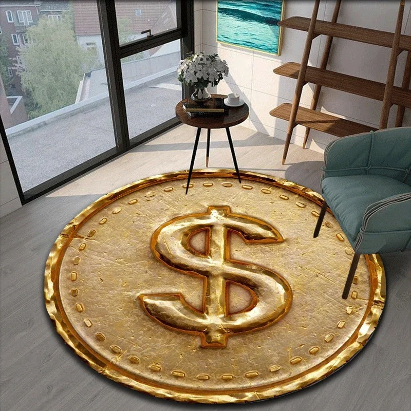 Dollar Coin Fell To The Ground Creativity Round Carpet for Living Room Rugs Non-slip Floor Mat for Bedroom Carpet  Area Rug Mats