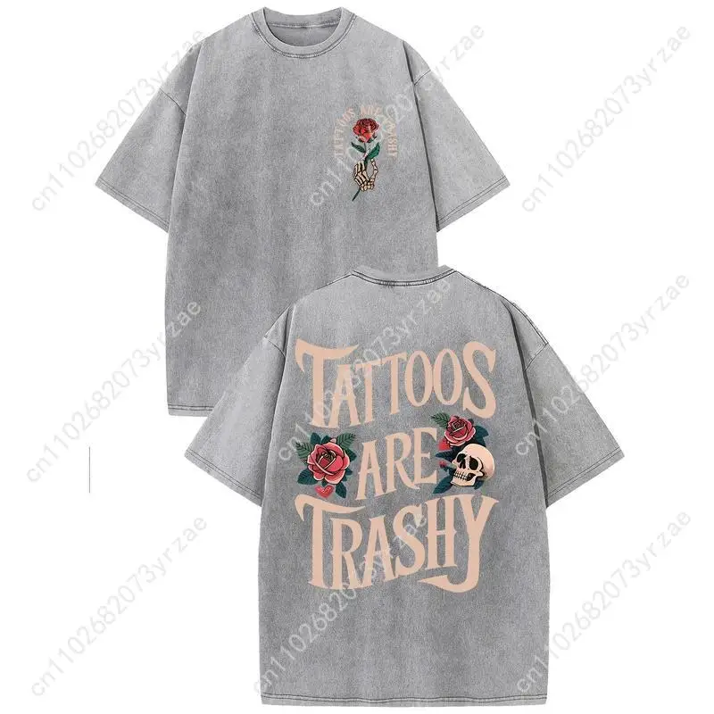 เสื้อยืดลายสักสไตล์เรโทรเท่ๆ สำหรับผู้ชายและผู้หญิง เสื้อยืดวินเทจคุณภาพสูง ผ้าฝ้าย แขนสั้น แฟชั่น เสื้อยืดเนื้อนุ่ม ระบายอากาศได้ดี