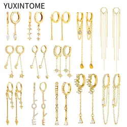925 Sterling Silver Needle Long Chain Tassel Hoop Earrings For Women Shiny zircon Tassel Pendant Earrings Luxury Jewelry Gifts