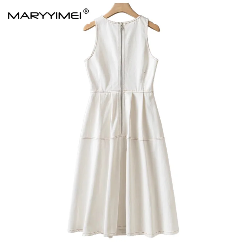 MARYYIMEI-Robe en pur coton denim blanc pour femme, tenue élégante de styliste, collection été