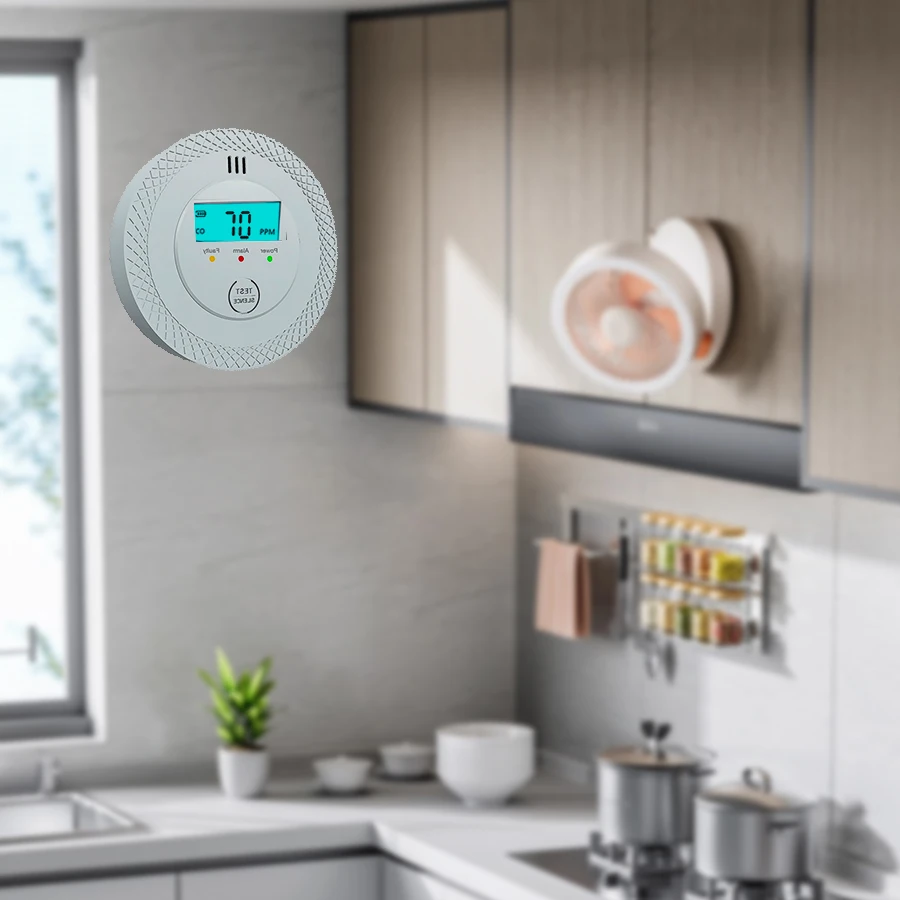 كاشفات أول أكسيد الكربون جهاز كشف إنذار ثاني أكسيد الكربون المستقل مع شاشة رقمية لمكتب المطبخ والمطعم والفنادق