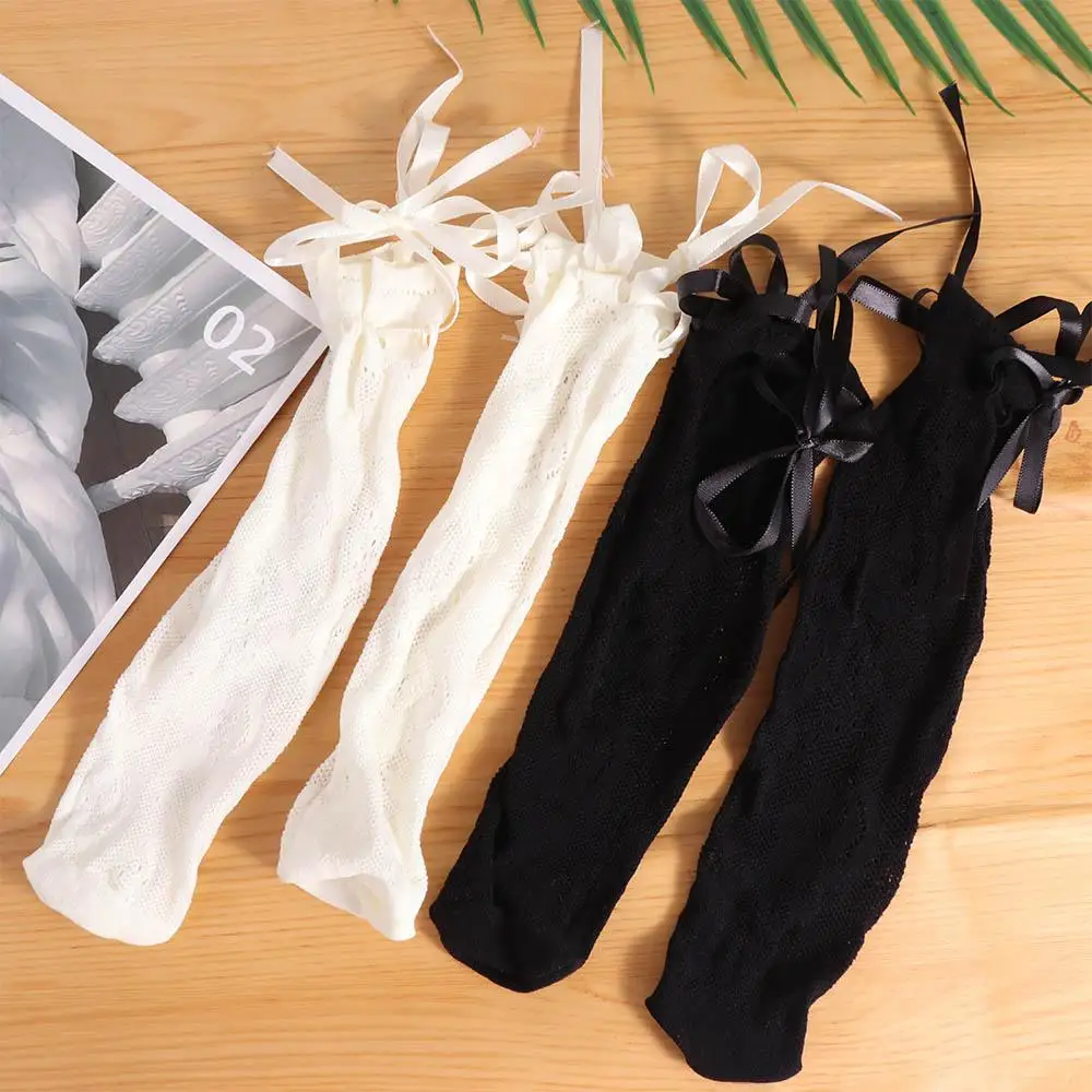 Sweet Ribbon Bow Y2K Mesh Short Socks Transparent Elastic Women Mid-Calf Sock See Through All Match Lolita JK Socks Nightclub