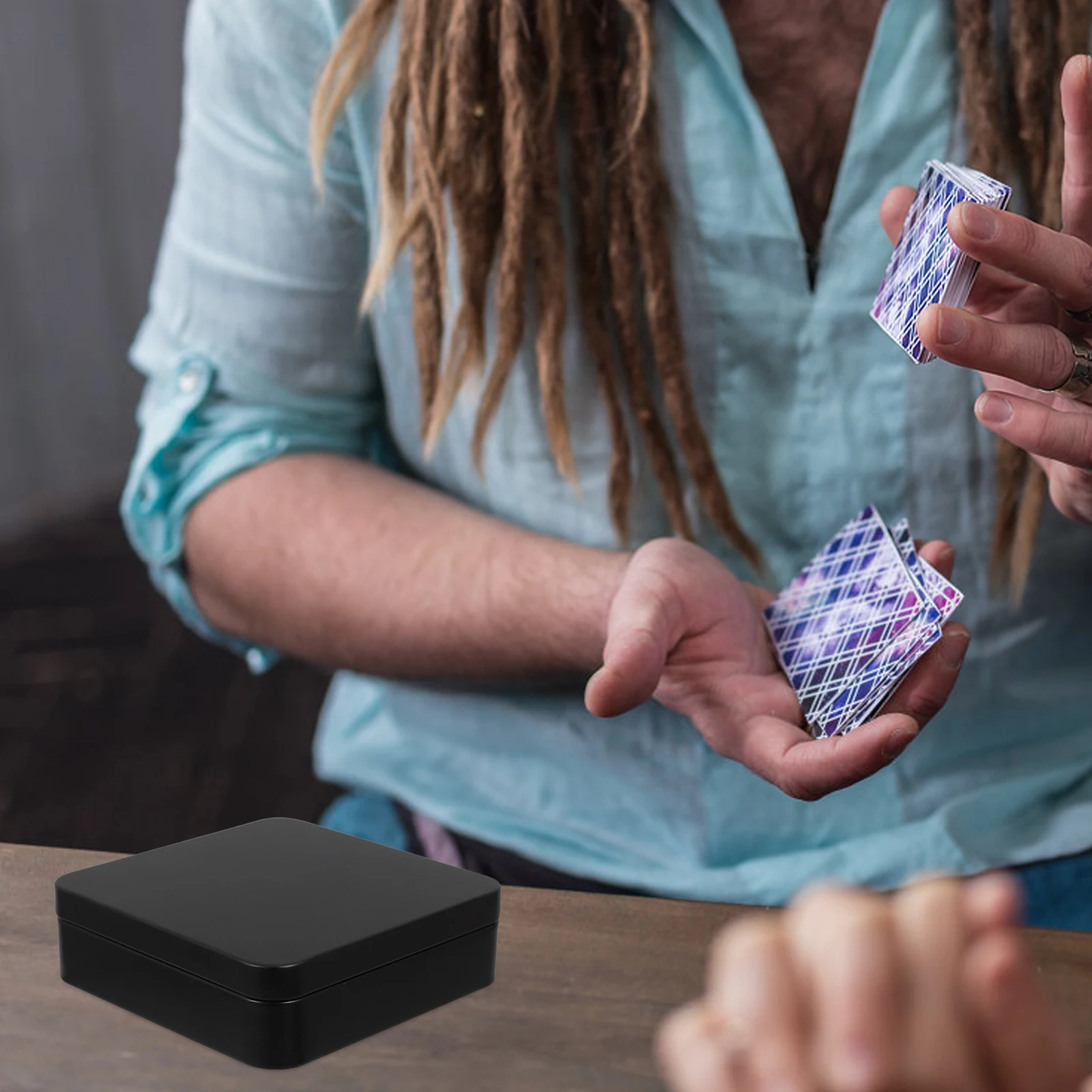 

2Pcs Small Tin Boxes Black Tinplate Metal Container with Lids Card Poker Holder Mini Storage Box Travel Organizer