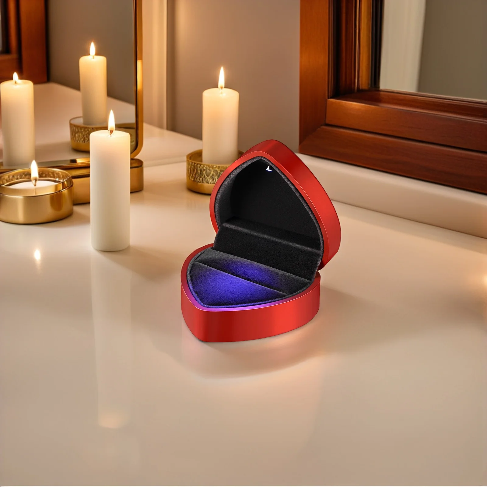 

2Pcs Heart LED Ring Box Elegant Proposal Jewelry Holder Lighted Engagement Case Wedding Anniversary Romantic Gift