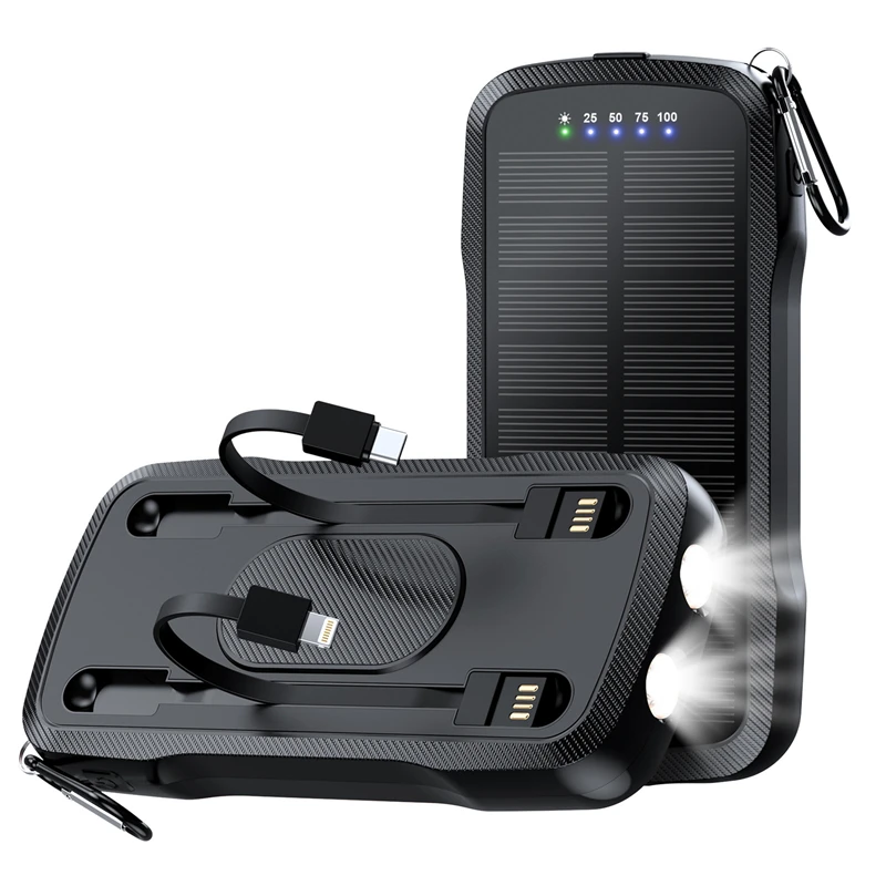 

Солнечная батарея 10000 мАч Водонепроницаемое портативное зарядное устройство Внешнее зарядное устройство для мобильного телефона Powerbank с кабелем Кемпинговый светильник