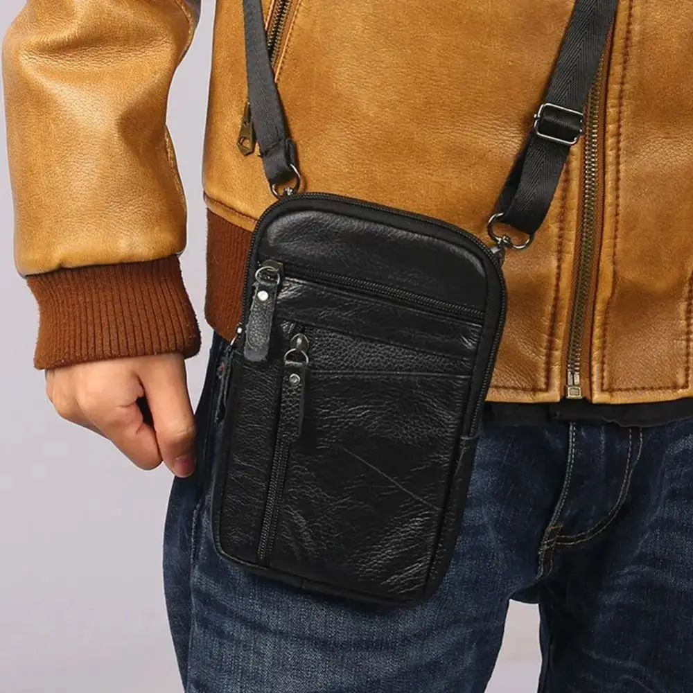 Genuine Leather Crossbody Phone Bag Large Capacity Single/Double Layer Phone Chest Bag Waterproof Universal Messenger Bag Men's