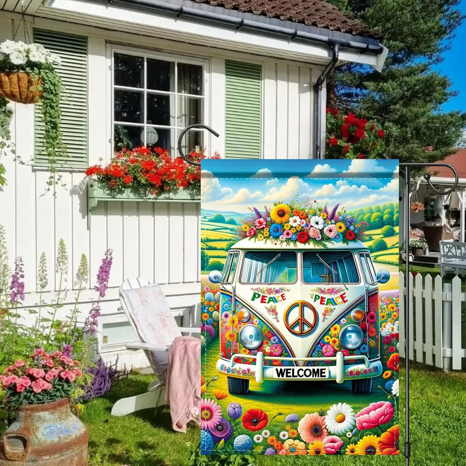 Nuxovilar Welcome Garden Flag Spring Garden Flag 12x18IN Retro Van Peace Welcome Yard Porch House Double - Side For Home Out uui
