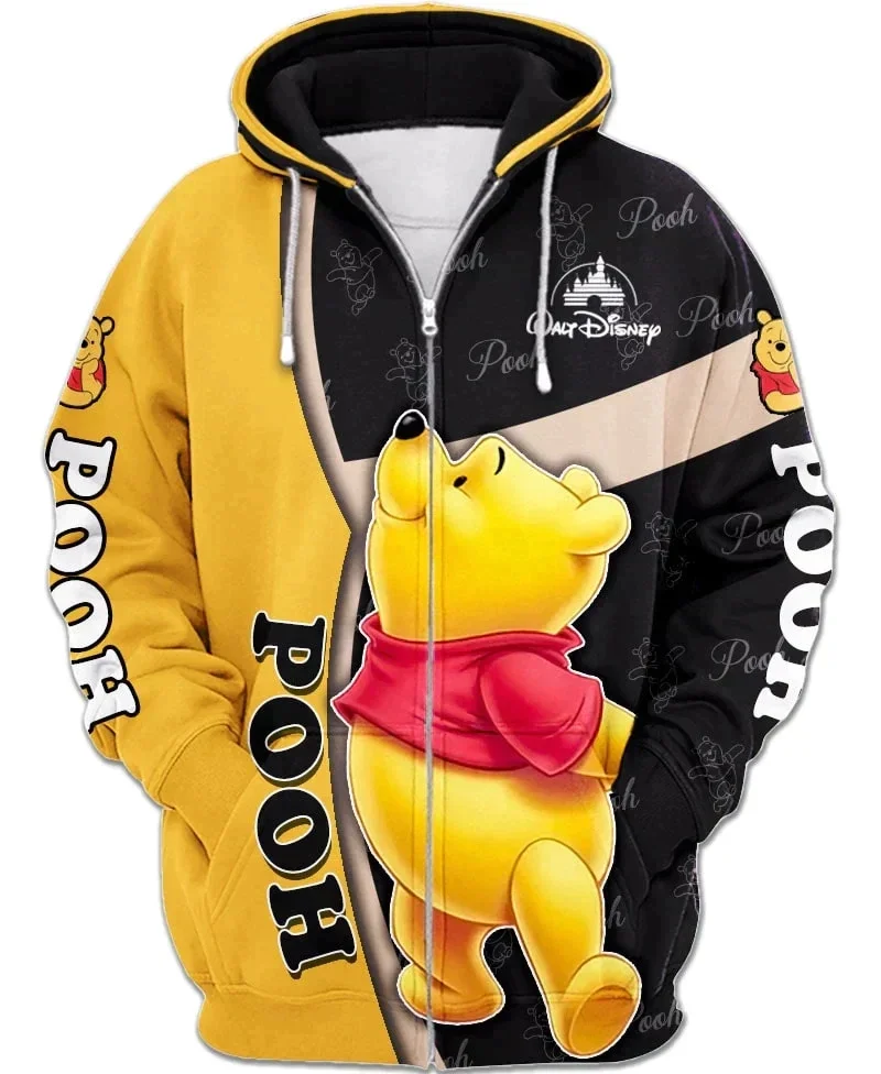 Animação feminina e masculina Disney Winnie The Pooh com capuz 3D estampado, moletom estilo rua, capuz casual, moda primavera