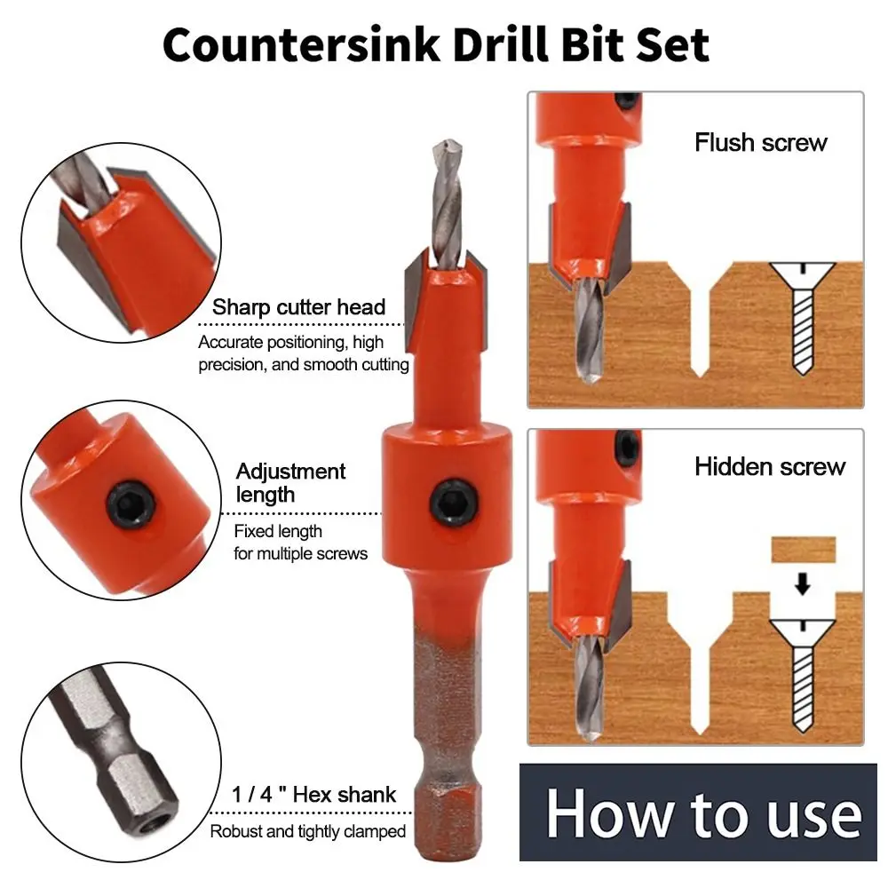 HSS Hex Shank Countersink Drill Bit Woodworking Drilling Tools Multifunctional Wood Metal Hole Cutter Hole Opener Hand Tools