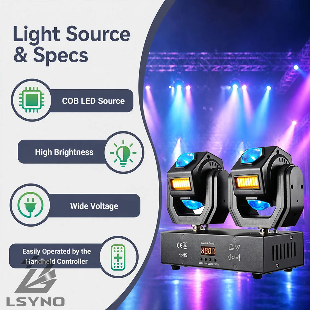 100W Disco Lights RGBW Double Heads LED Beam Remote DMX512 Rotating DJ Moving Head Stage Effect Light For Party Bar Club Event
