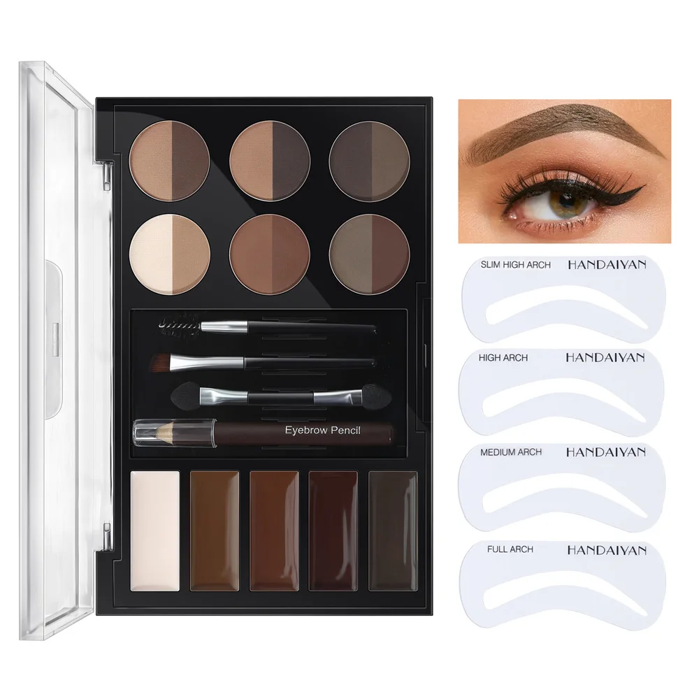 Augenbrauenverstärker-Make-up-Palette, Augenbrauenpuder, Creme, Bleistift, Pinsel und Schablonen, Make-up-Kosmetik, Kontur-Highlighter-Set