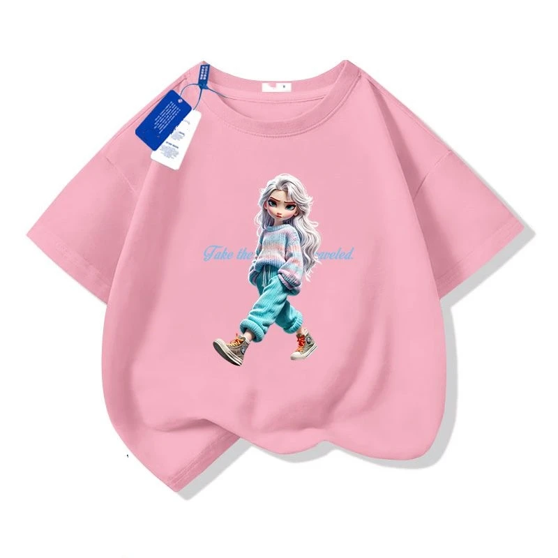 Anna Print T Shirt for Girls Y2K Harajuku Streetwear Retro Loose Fit Summer Campus Hip Hop Cotton Top
