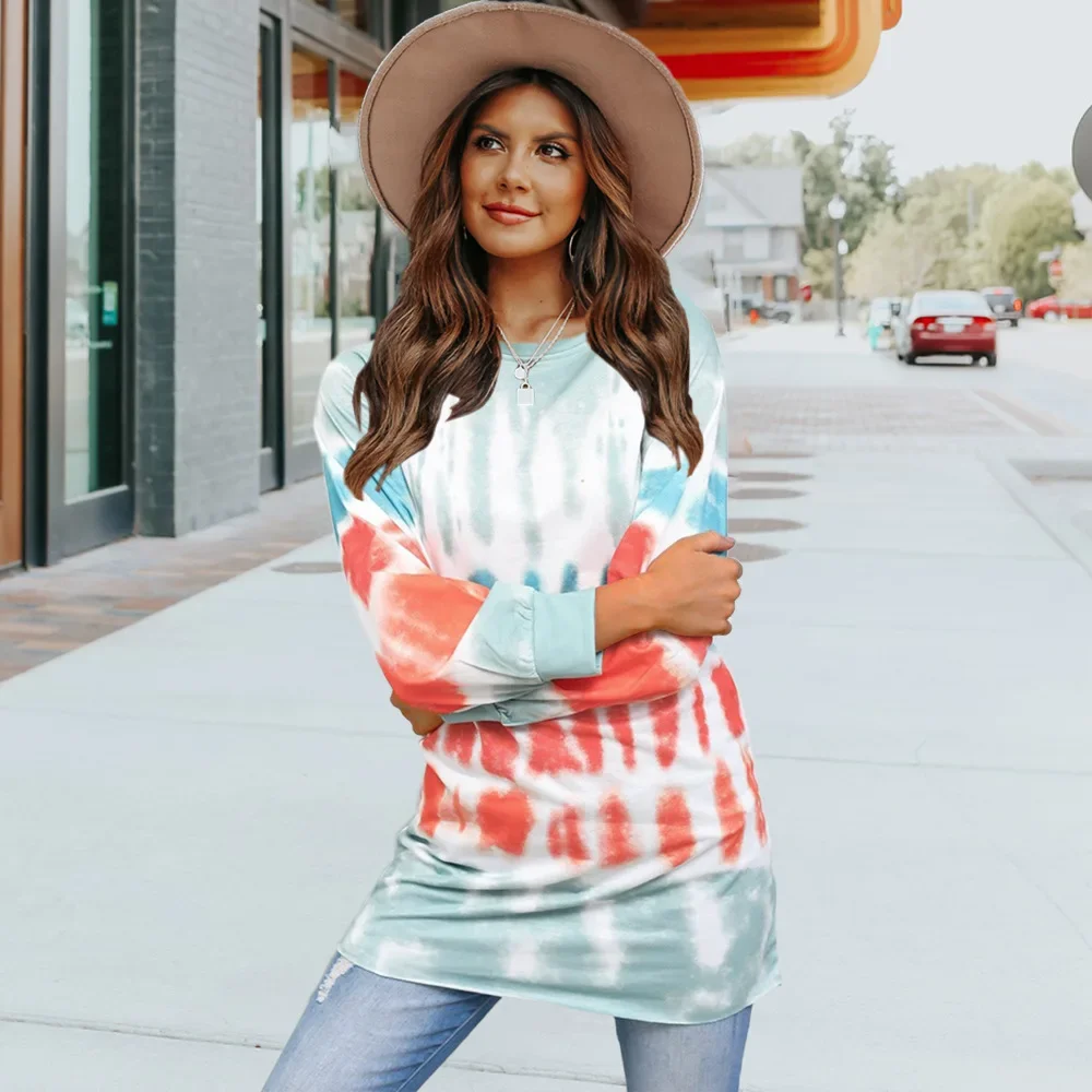 Long Sleeve Dress Casual Loose T-shirt Women Spring Autumn Clothes Print Mini Dress Streetwear O-Neck Bottom Shirt Fashion