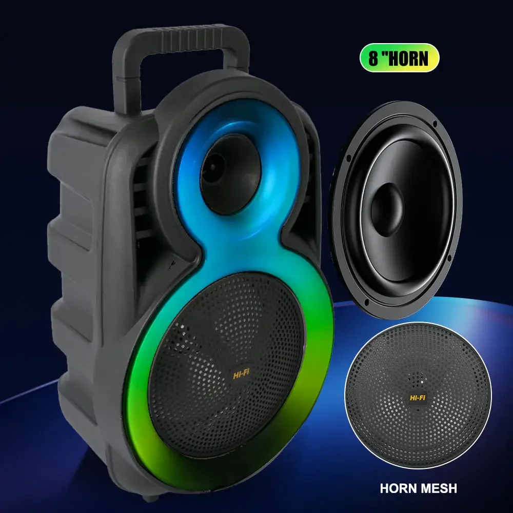 8-inch RGB Portable Bluetooth Speaker 80W Karaoke Sound Box Support BT/TF/USB/FM/MIC/AUX/TWS/LED Outdoor Garden Party Speakers