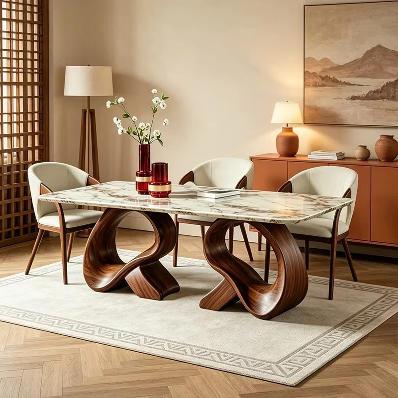 

&c Modern Luxury Marble Dining Table Irregular Butterfly Shaped Solid Wood Base Art Designer Dining Table For Living Room Home