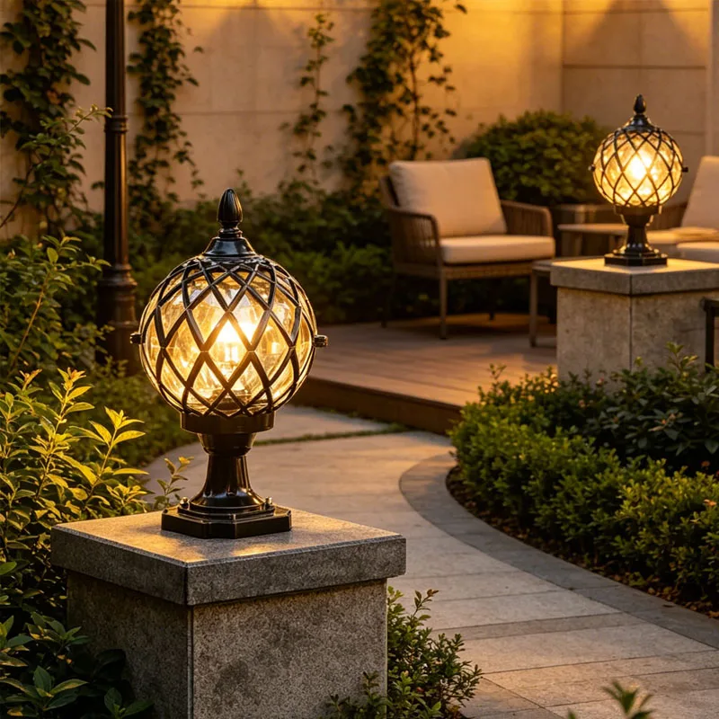 Ball Shape Outdoor Pillar Lamp Waterproof Verlichting Porch Garden Bra Gateway E27 Chapiter Lights Decoration Column Light