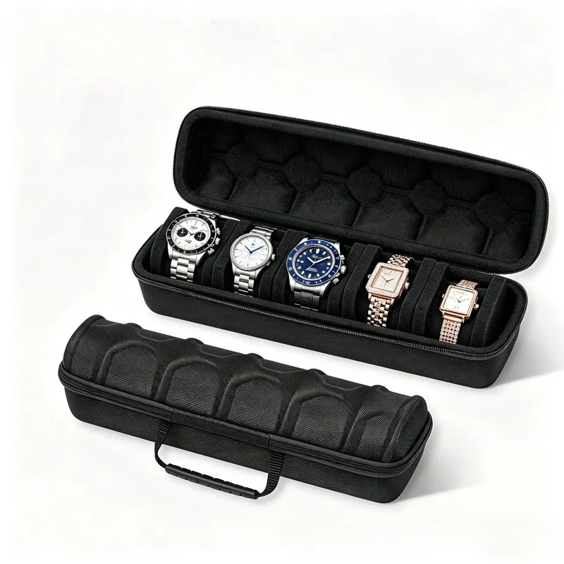 Portable Hard Shell Watch Storage Case 5-Slot Organizer for Apple/ Huawei/ Xiaomi Smartwatches with Soft Sponge Insert Anti-Shoc