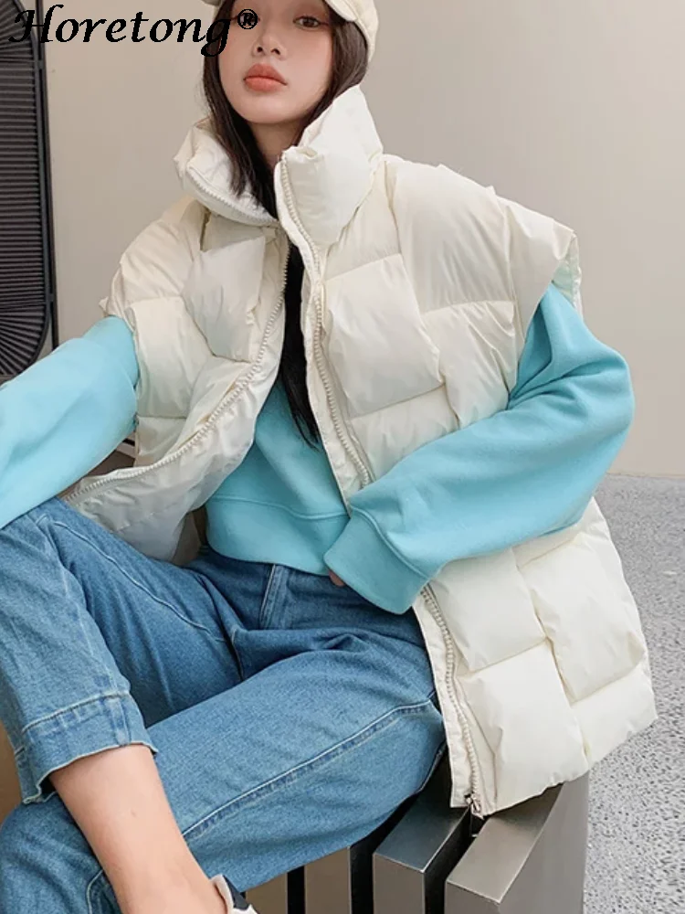 Horetong-Veste en duvet rembourrée en coton pour femme, gilet chaud, fermeture éclair optique, mode coréenne, automne, hiver, 2022