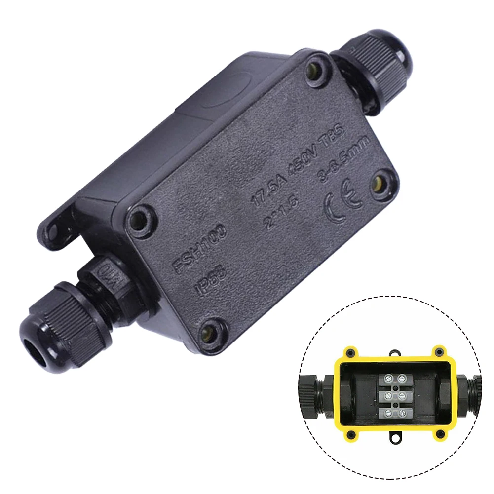 2 Way Outdoor Waterproof IP65 Cable Connector PC Junction Box 240-450V Black Waterproof Junction Box For Outdoor Lamps Install