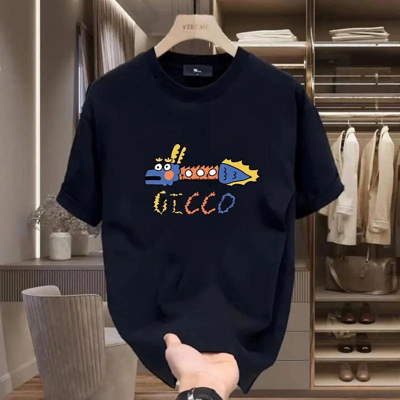 

Cotton Spring Summer Light Luxury Printed Short Sleeved T-shirt, Loose Plus Size Trendy Casual Versatile Round Neck Top T-shirt