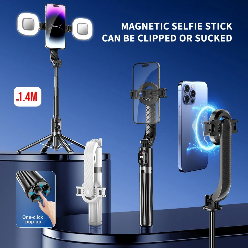 P07MAX Magnetic Selfie Stick Tripod 1.4m Extendable Cell Phone Tripod Stand Travel Tripod Compatible with Magsafe IPhone