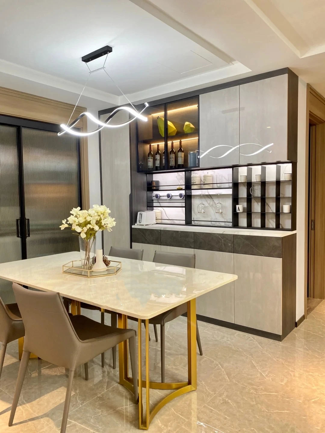 ^Solid Wood Customizable Modern Dining Chair with Stainless Steel Frame Glass Door Durable MDF Panel Construction for Home Use