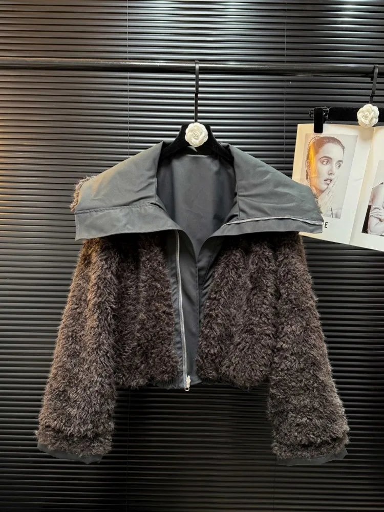 Winter Dikker Warme Vrouwen Dubbelzijdig Wearable Sailor Kraag Jas Rits Wollen Voering Bovenkleding Loose Fit Vrouwelijke Mode Jas