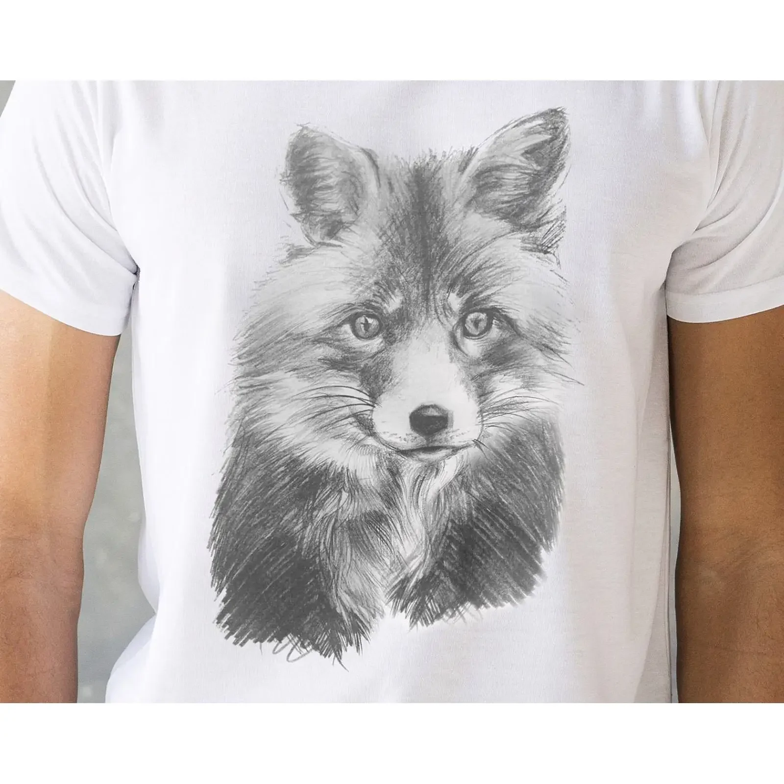 Pencil Sketch Fox T Shirt  vintage Washed Top For Everyday Wear designer clothes homme Stylish Casual fashion Comfortable