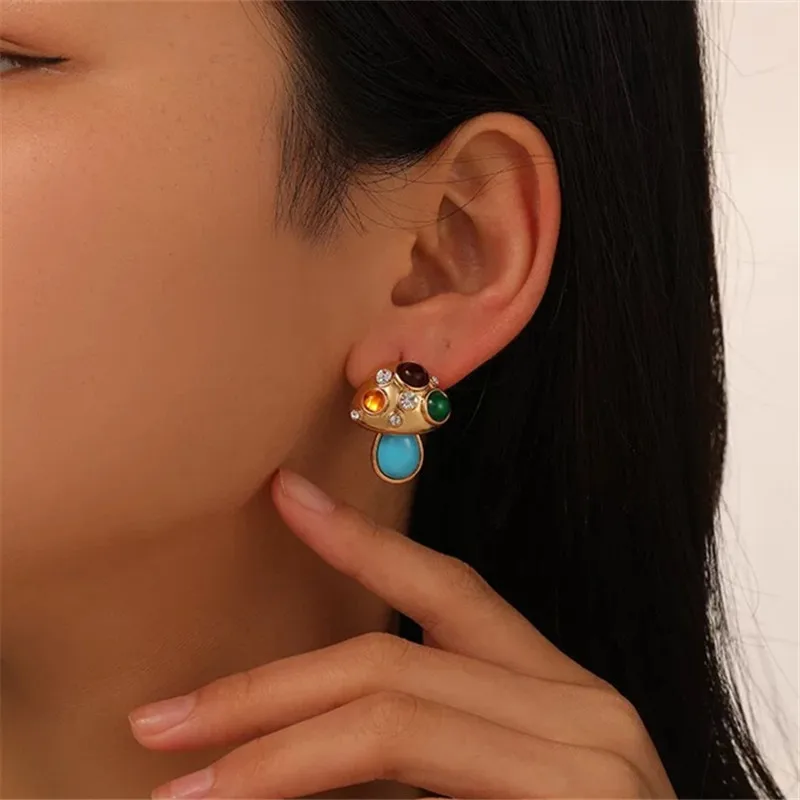 Water Drop Earrings Female Retro Mushroom Style Studs Fashion Light Luxury Senior Sense Ear Accessories